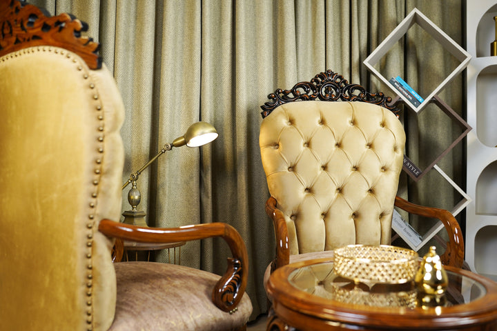 Luxury Carved Wood Tufted Armchair