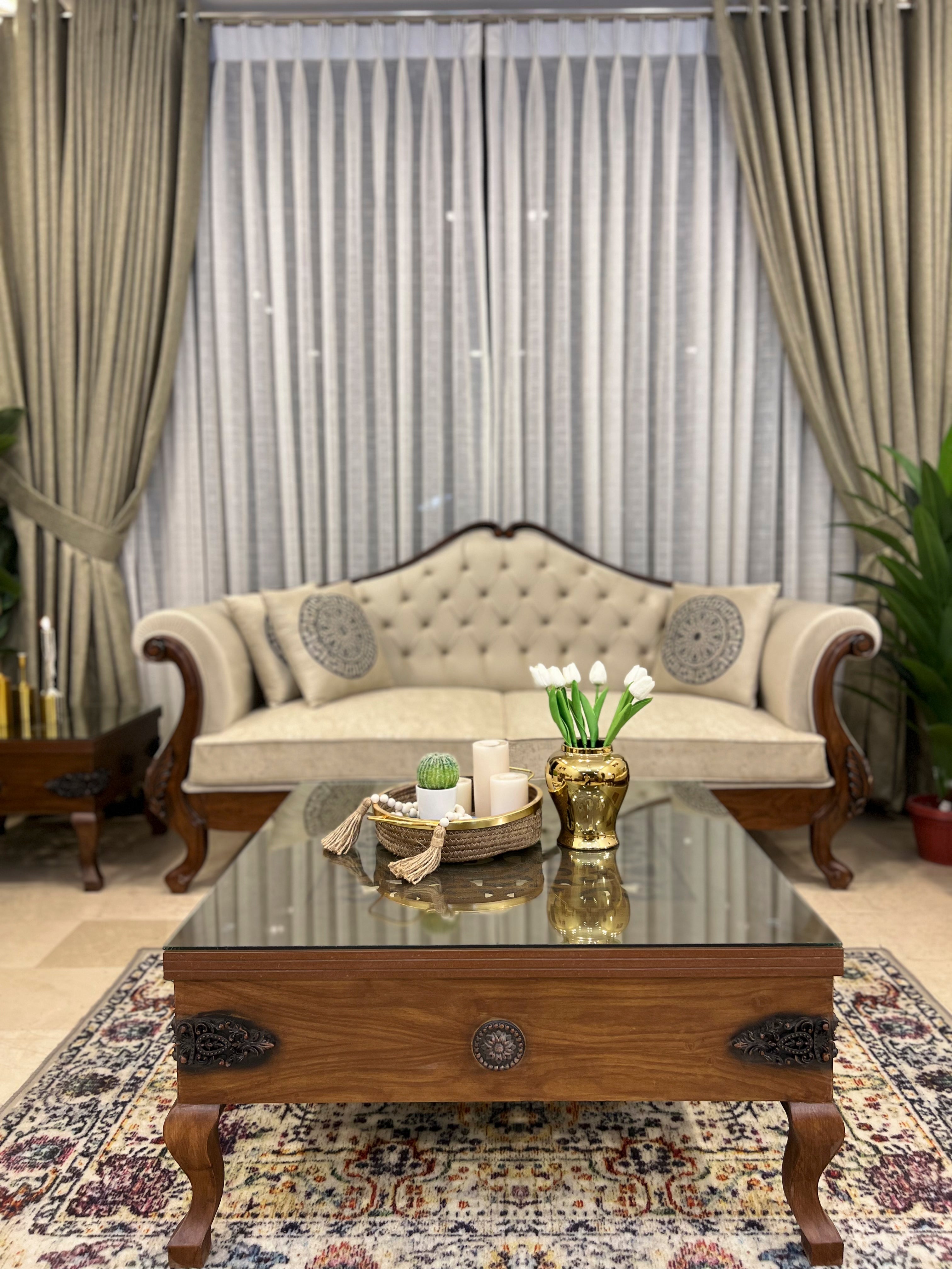 Classic Carved Wood Camelback Sofa